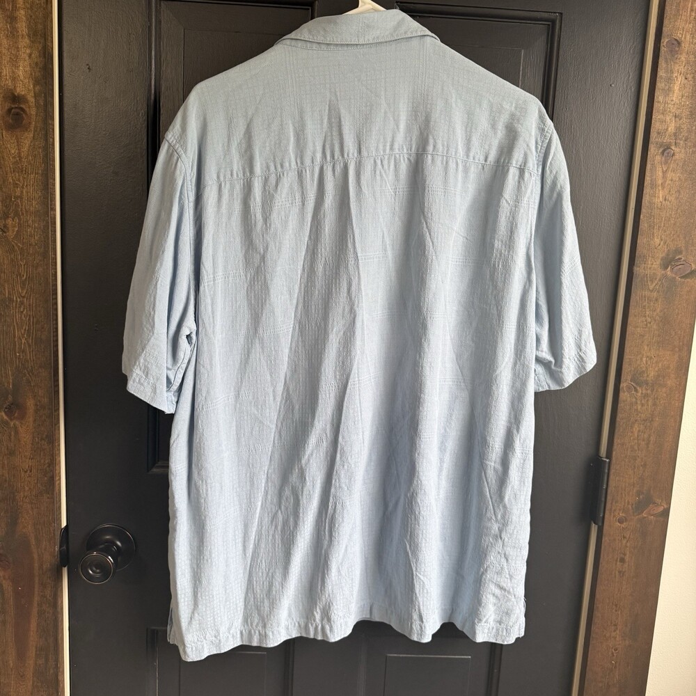 Axcess 100% Silk Shirt Mens Large Blue Stripe Short Sleeve Button Up - Picture 8 of 10